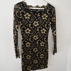 Elegant Black and Gold Lace Dress